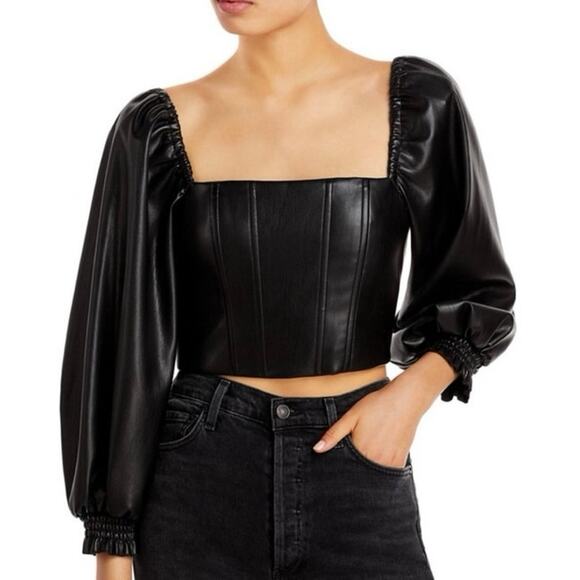 Alice + Olivia Tops - Alice + Olivia Faux Vegan Leather Black Crop Bustier Bronte Top 10 NWOT
